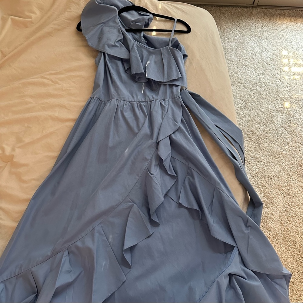 Sandro sky blue one shoulder midi dress